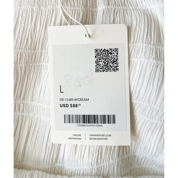 Oak + Fort Off Shoulder Crinkled Midi Tiered Dress Cream White Size Large NEW - Picture 8 of 9